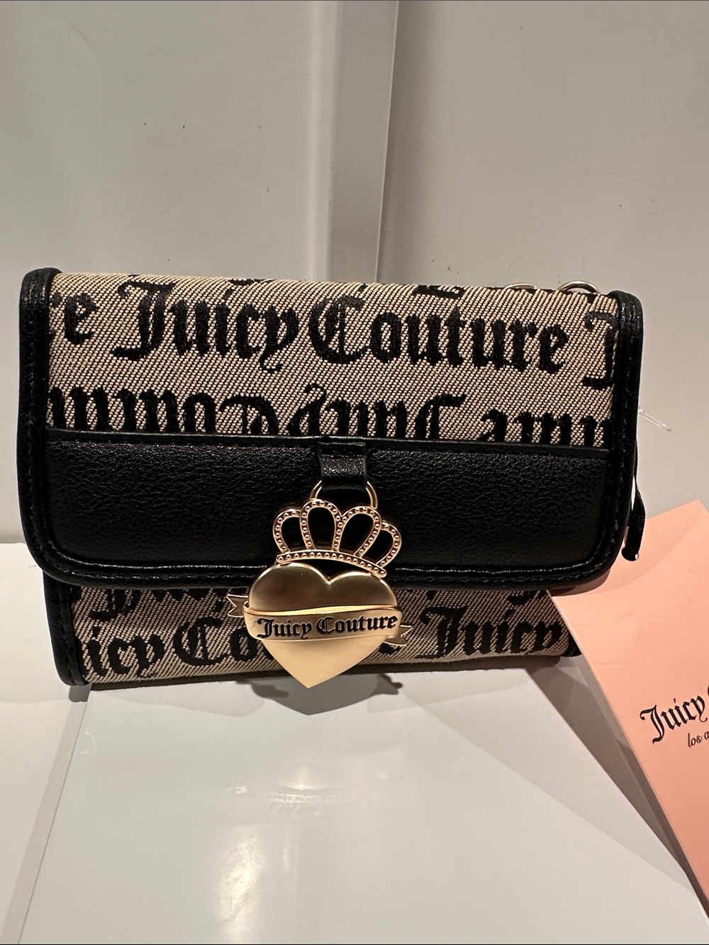 NWT Juicy Couture Trifold Compact Wallet with Cards, Bills and Coin Slots.